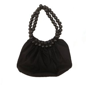 Cloth Handbag with Black Pearl Straps